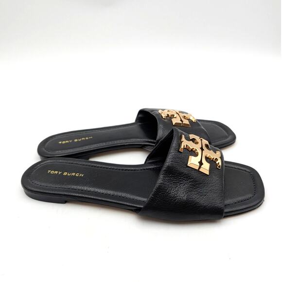 Tory Burch Eleanor Slide Sandals Women's Perfect Black/Gold Size US8M EU38.5 - Picture 3 of 13